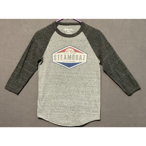 Steamboat Colorado Women’s Small 3/4 Sleeve Raglan Tee Mountain Graphic